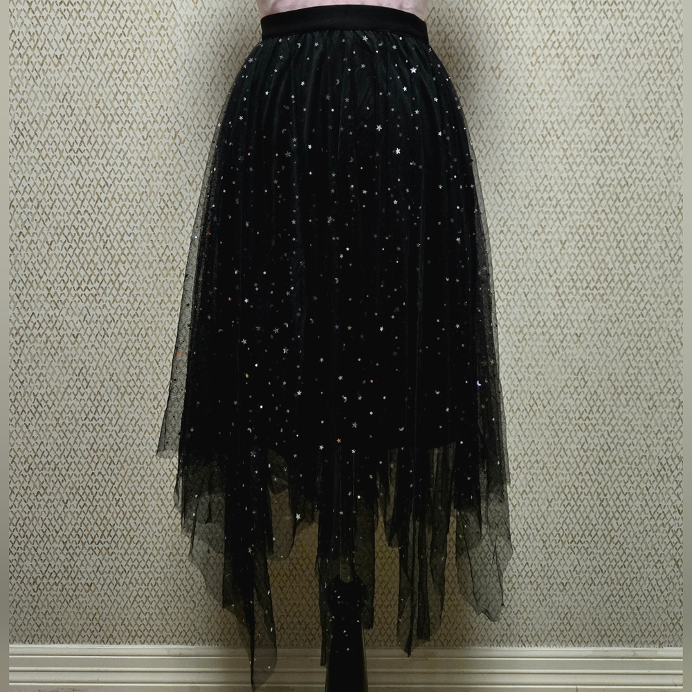 Heather Star Foil Mesh Midi Skirt